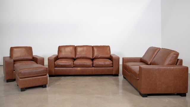 Furniture Source International Chestnut All Leather Ottoman-2