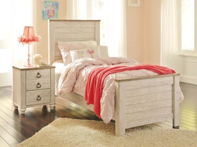 Signature Design by Ashley® Willowton 2-Piece Whitewash Twin Panel  Bed Set 3
