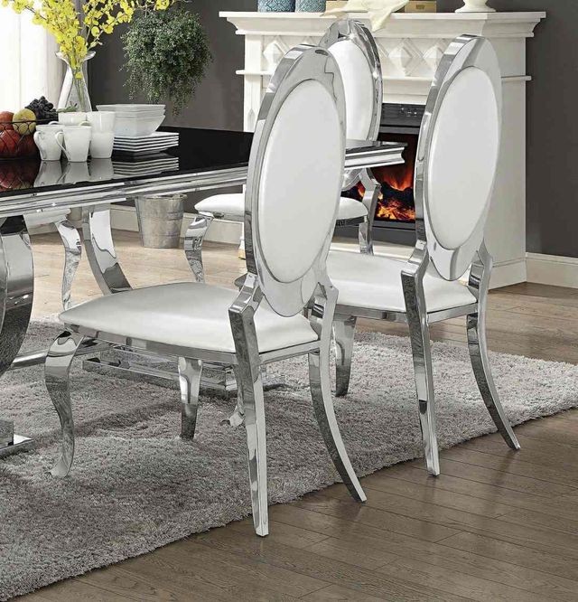 Coaster® Anchorage Set of 2 Creamy White & Chrome Side Chairs 1