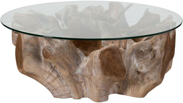 Classic Home Hailey Glass Top Coffee Table with Natural White Wash Base