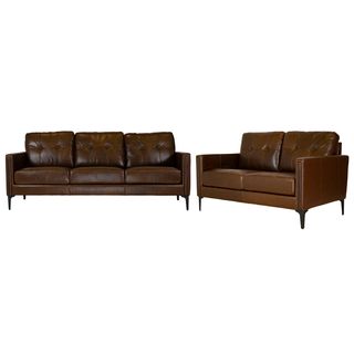 Behold Home Ryan Chocolate Leather Sofa and Loveseat