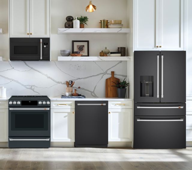 CAFE 4 Piece Kitchen Package with a 27.6 Cu. Ft. 4-Door French Door Refrigerator PLUS a FREE 10 Piece Luxury Cookware Set ($800 Value!)