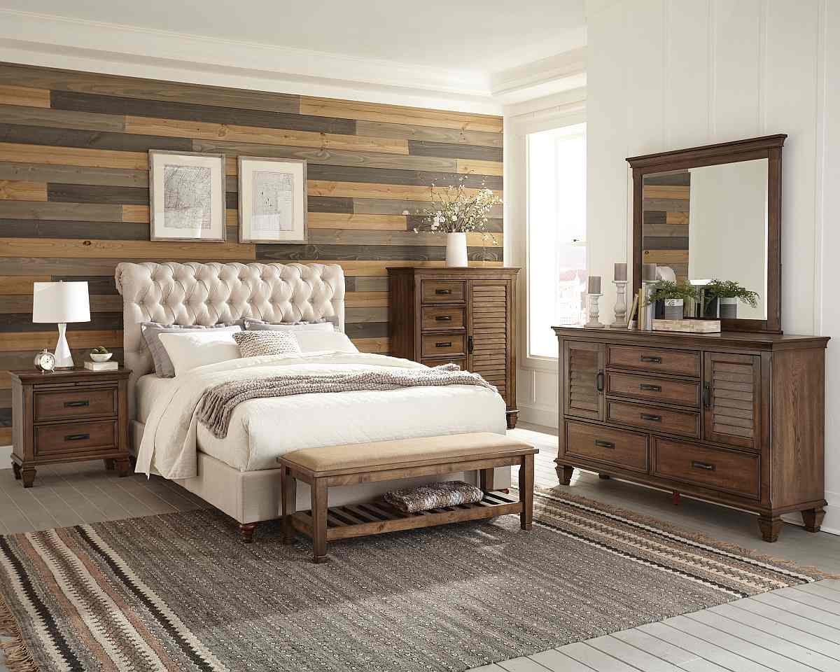 Coaster Devon 4 Piece Beige Burnished Oak Full Bedroom Set BlvdHome