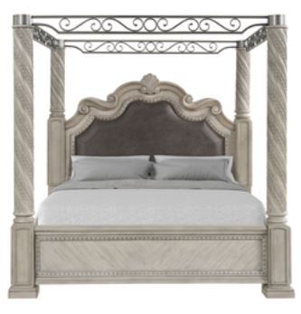 Bernards Coventry Grey Upholstered Panel Canopy Queen Bed