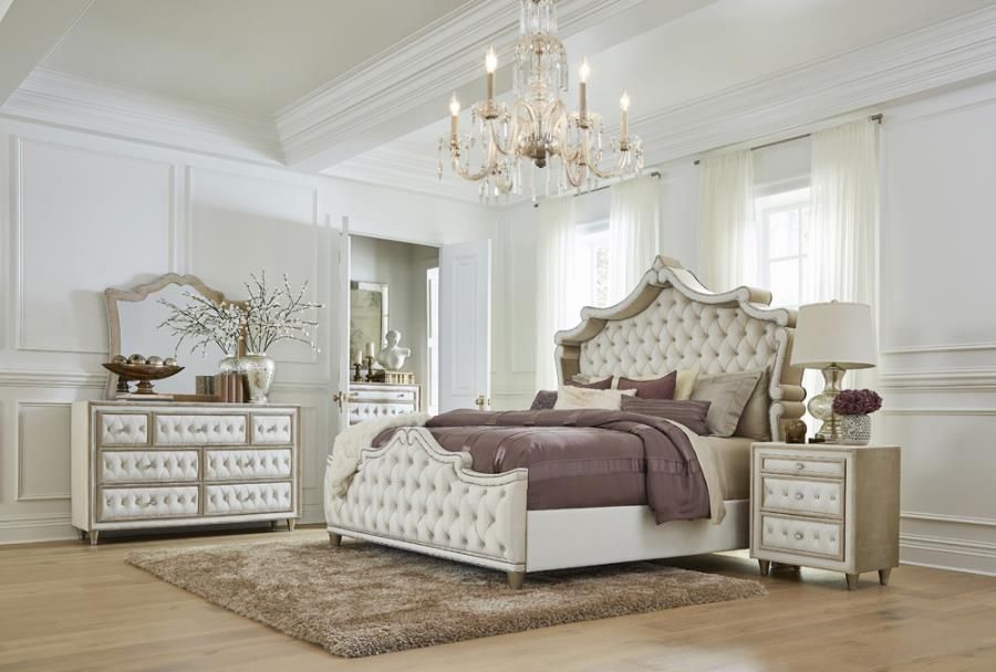 Coaster Antonella 4 Piece Camel Ivory Queen Bedroom Set