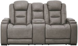 Signature Design by Ashley® The Man-Den Gray Power Reclining Loveseat with Adjustable Headrest