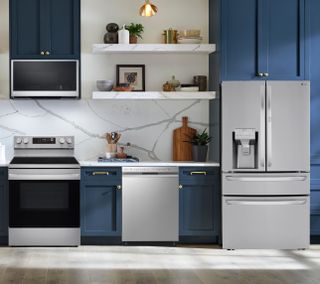 LG 4 Piece Kitchen Package with a 29.5 Cu. Ft. Capacity 4 Door Smart French Door Refrigerator PLUS a FREE 5.8 cu. ft. Upright Freezer OR 6.9 cu. ft. All-Refrigerator!