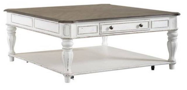 Liberty Magnolia Manor Antique White/Weathered Bark Oversized Square Cocktail Table-0