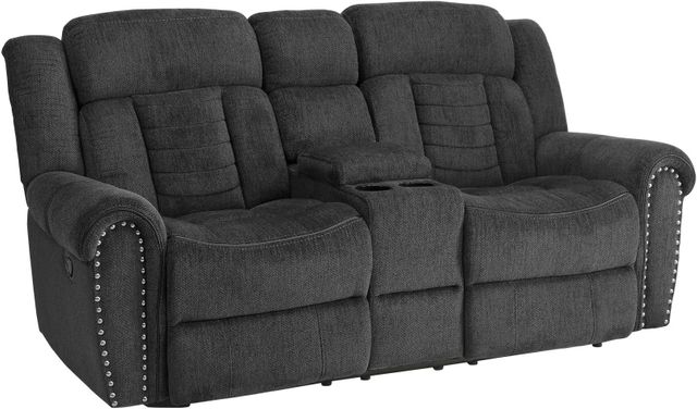 Homelegance® Nutmeg Charcoal Gray Double Reclining Loveseat with Center Console 1