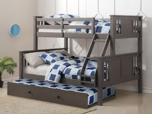 Donco Kids Slate Gray Twin/Full Princeton Bunk Bed with Trundle