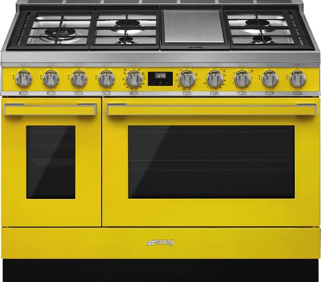 Smeg Portofino Aesthetic 48" Yellow Pro Style Dual Fuel Range