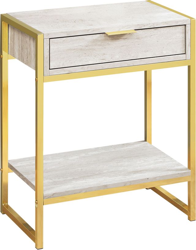Monarch Specialties Inc. Beige Marble 24" Gold Metal Accent Table 0