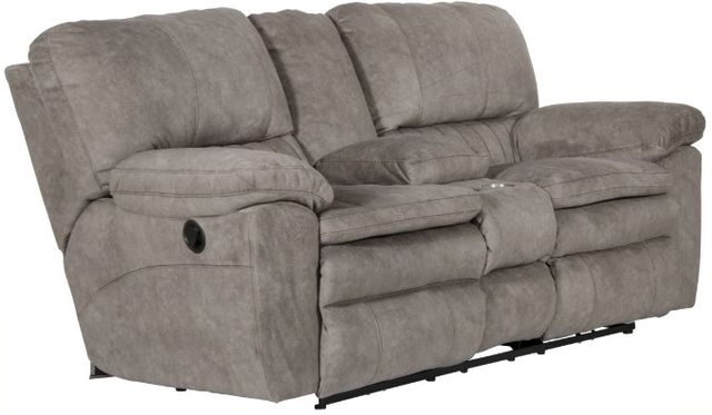 Catnapper® Reyes Graphite Power Reclining Lay Flat Console Loveseat with Storage and Cupholders