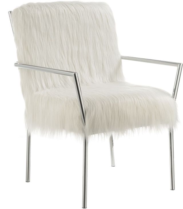 Coaster® White Faux Sheepskin Upholstered Accent Chair With Metal Arm 0