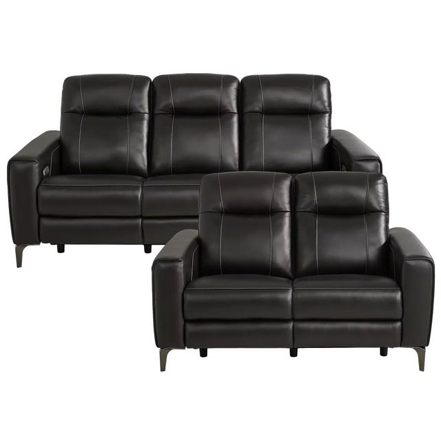 Parkside Heights Black Cherry Leather Dual Power Reclining Sofa and Stationary Loveseat-0