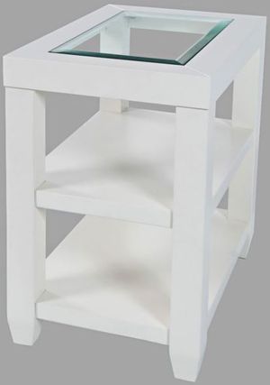 Jofran Inc. Urban Icon Glass Top Chairside Table with UI White Base