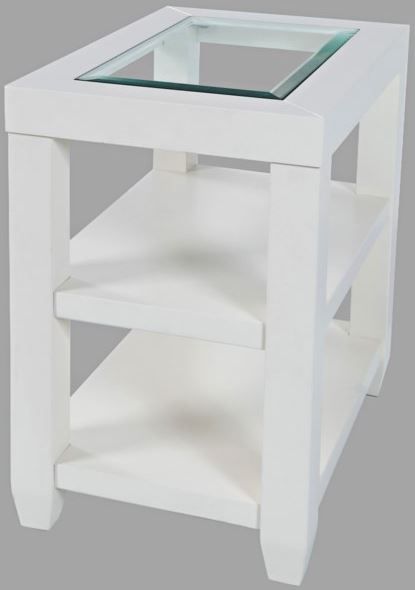 Jofran Inc. Urban Icon White Chairside Table with Glass Top Insert-0