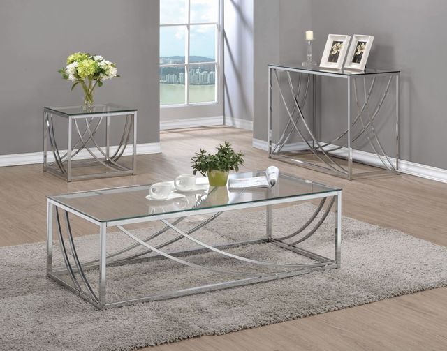 Coaster® Lille Chrome Glass Top Rectangular Sofa Table Accents-1