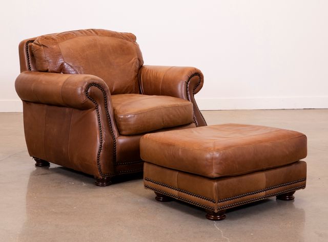 USA Premium Leather Furniture 9055 Brandy Gator All Leather Ottoman-1