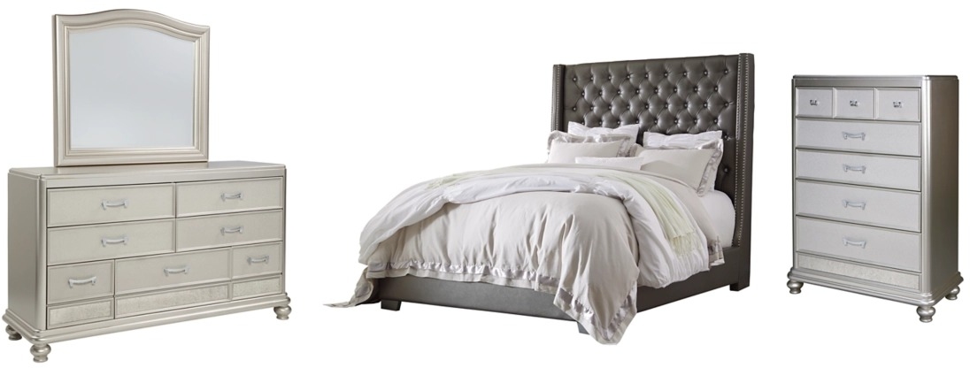Signature Design by Ashley® Coralayne 4-Piece Gray King Upholstered Bed Set