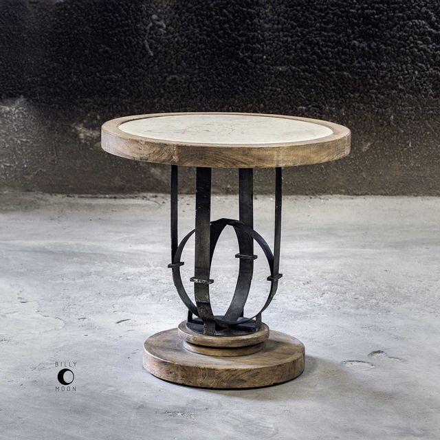 Uttermost® Sydney Light Oak Side Table with Aged Steel Base-3