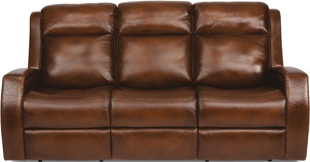Flexsteel® Mustang Brown Power Reclining Sofa with Power Headrests 1
