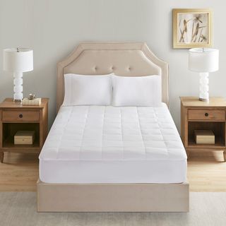 Olliix by Sleep Philosophy White Queen Cotton 300 Thread Count Tencel Filled Mattress Pad Antimicrobial BI-OME Odor Eliminator