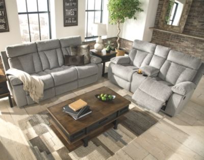 Signature Design by Ashley® Mitchiner Fog Double Reclining Loveseat with Console 3