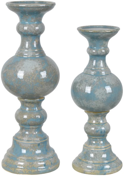 Crestview Collection Barrett Aqua Marbled & Glazed Candleholder