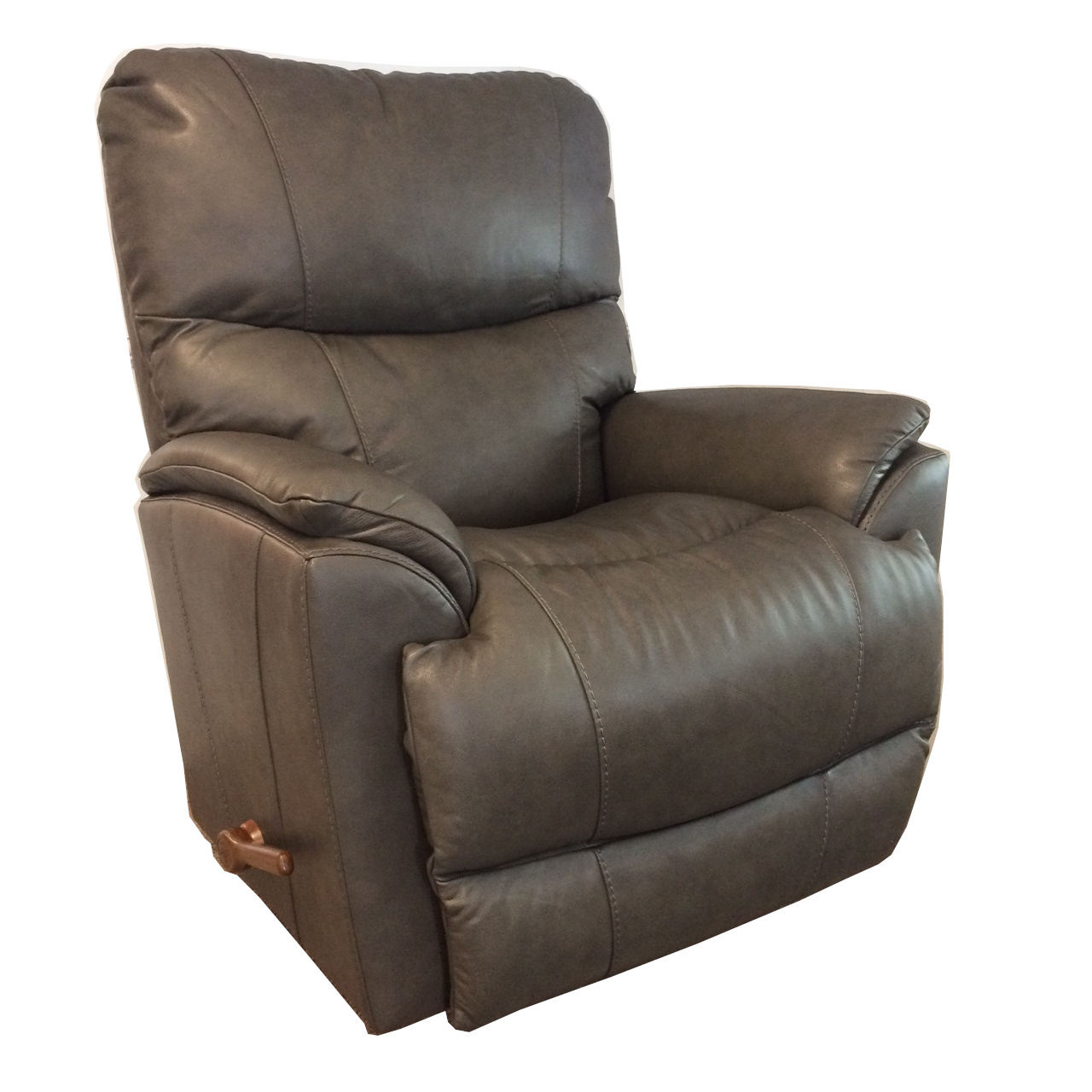 La Z Boy Trouper Reclina Rocker Grey Leather Recliner with Optional Chrome Arc Handle