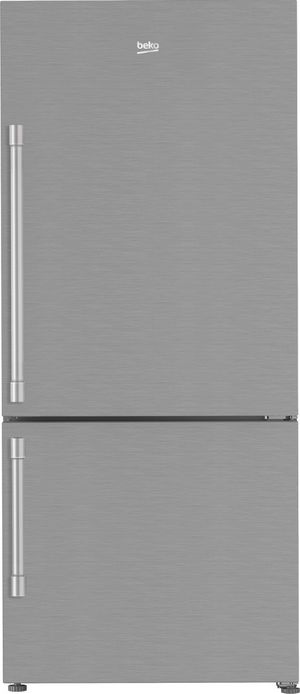 Open Box **Scratch and Dent** Beko 16.1 Cu. Ft. Fingerprint Free Stainless Steel Counter Depth Bottom Freezer Refrigerator