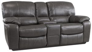 Man Wah Gray Leather Power Reclining Console Loveseat