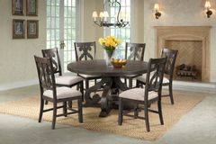 Elements Stone Round Pedestal Table & 6 Swirl Back Side Chairs