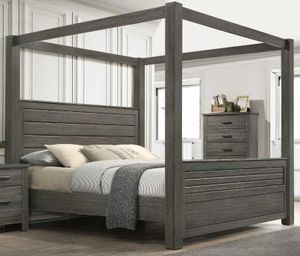 Lifestyle Grey King Canopy Bed with Storage Footboard