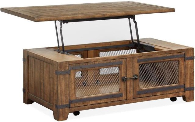 Magnussen® Home Chesterfield Farmhouse Timber Lift Top Storage Cocktail Table With Casters 5