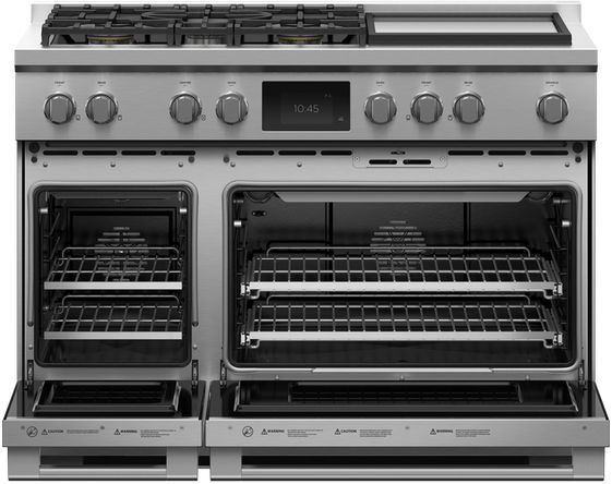 Fisher & Paykel Series 9 48" Stainless Steel with Black Glass Pro Style Dual Fuel Liquid Propane Range-1