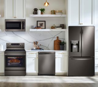 LG 4 Piece Kitchen Package with a 24.5 Cu. Ft. Capacity Smart French Door Refrigerator PLUS a FREE 5.8 cu. ft. Upright Freezer OR 6.9 cu. ft. All-Refrigerator!