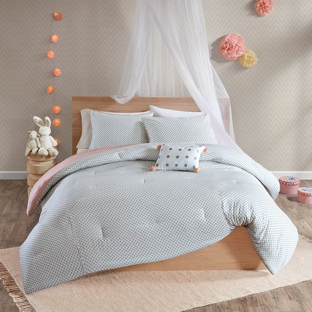 Olliix by Mi Zone Kids Aurora Blush Twin Cotton Reversible Comforter Set