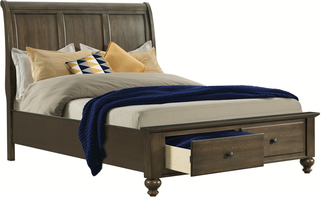 Elements International Chatham Gray Media King Bed with Footboard Storage