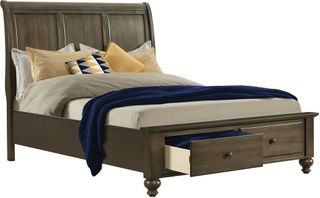 Elements International Chatham Gray Media Queen Bed with Footboard Storage