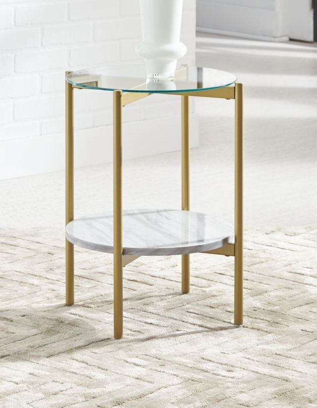 Signature Design by Ashley® Wynora White/Gold Round End Table-2