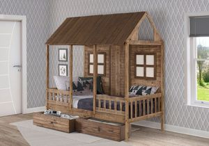 Donco Kids Rustic Driftwood Twin Front Porch Loft Bed with Drawers