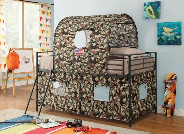 Coaster® Camouflage Army Green Tent Loft Bed With Ladder  1