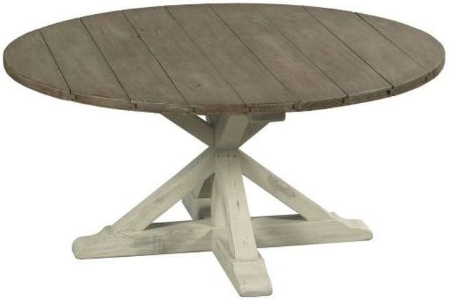 Hammary® Reclamation Place Sundried Natural Trestle Round Cocktail Table with Willow Base