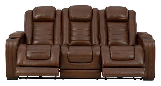 Signature Design by Ashley® Backtrack Chocolate Leather Power Reclining Sofa with Adjustable Headrest-2