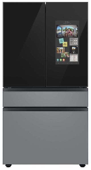 Samsung Bespoke 23 Cu. Ft. Counter Depth Matte Black Steel French Door Refrigerator with Family Hub™ w/ Grey Glass Panels