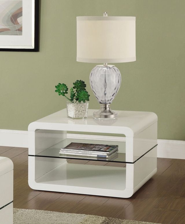 Coaster® Glossy White Square 2-Shelf End Table-1