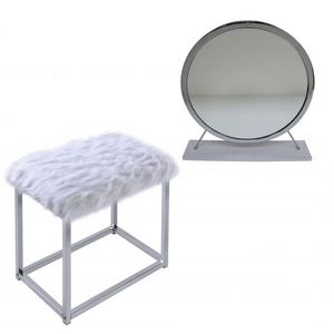ACME Furniture Adao White/Chrome Vanity Mirror and Stool Set