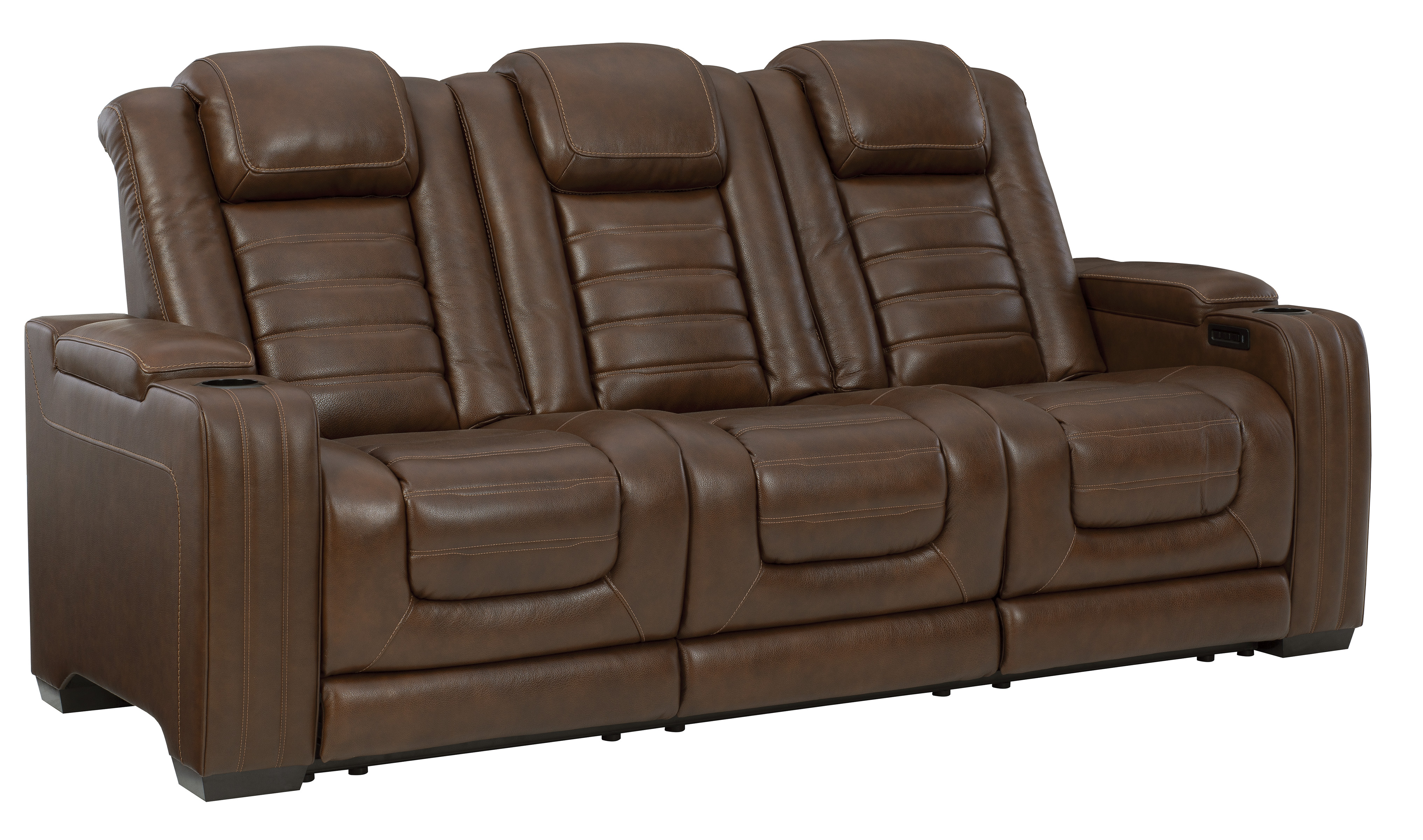 Signature Design by Ashley® Backtrack Chocolate Leather Power Reclining Sofa with Adjustable Headrest