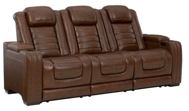 Signature Design by Ashley® Backtrack Chocolate Leather Power Reclining Sofa with Adjustable Headrest-0